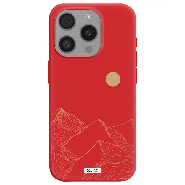 A Mountain Range With A Sun In The Background Apple Iphone 15 Pro Silicone Imperial Red Case