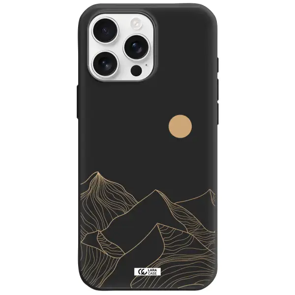 A Mountain Range With A Sun In The Background Apple Iphone 16 Pro Max Silicone Black Case