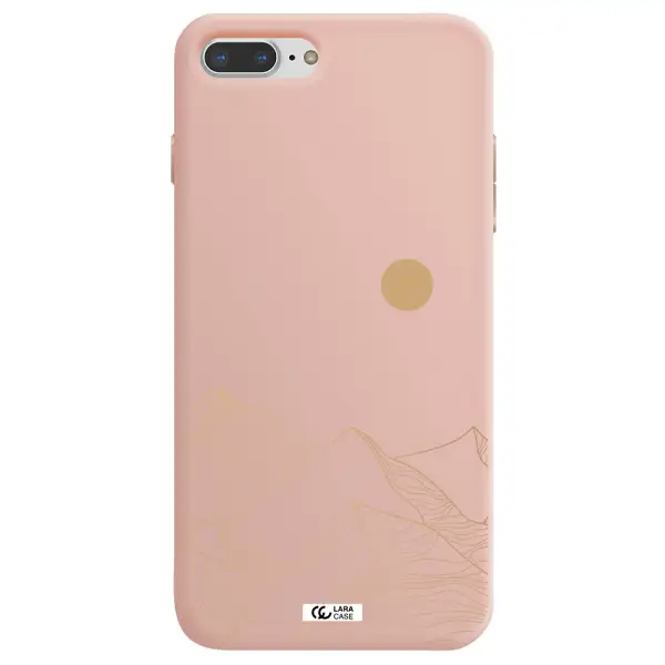 a mountain range with a sun in the background Apple iPhone 7 plus Silicone pastel pink Case