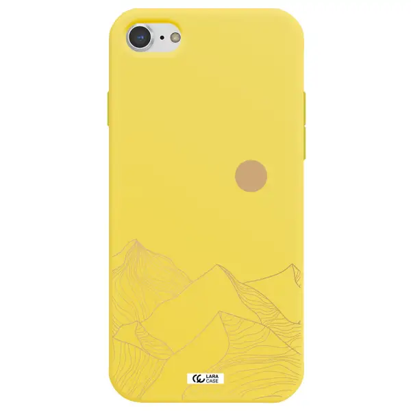 a mountain range with a sun in the background Apple iPhone 7 Silicone canary yellow Case