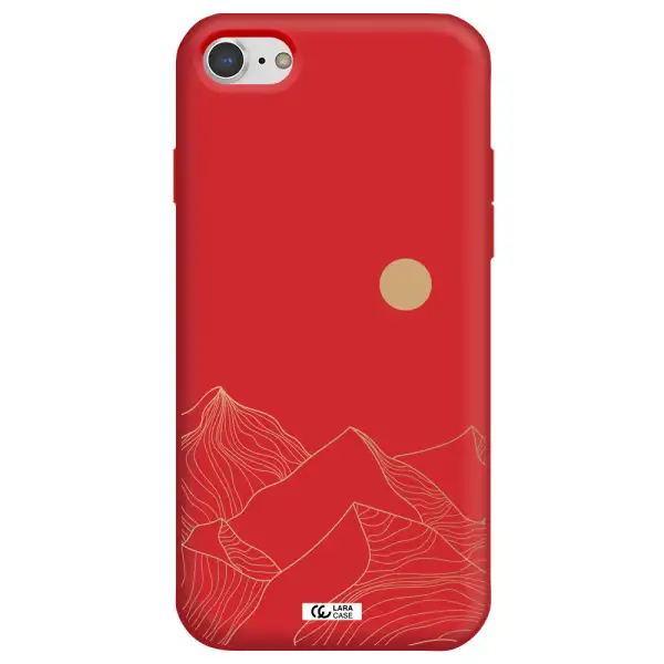 a mountain range with a sun in the background Apple iPhone 7 Silicone Imperial Red Case