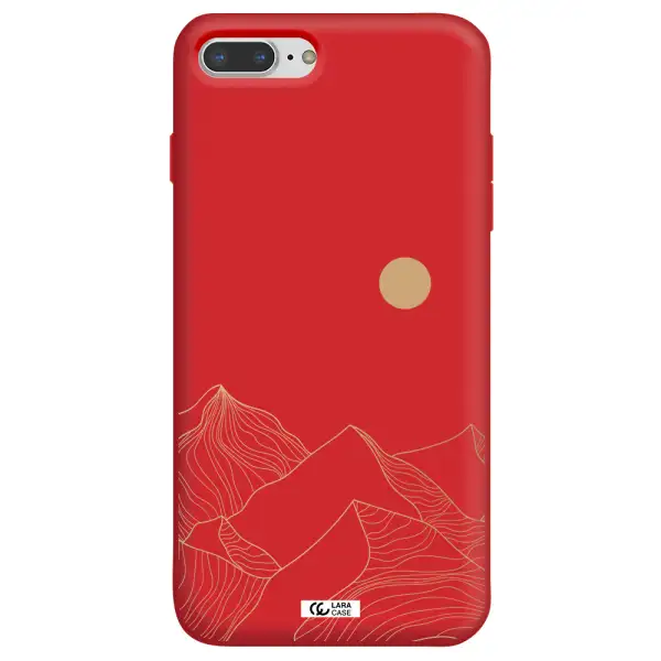 a mountain range with a sun in the background Apple iPhone 8 plus Silicone Imperial Red Case