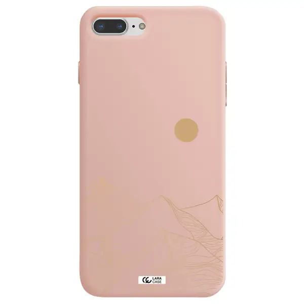 a mountain range with a sun in the background Apple iPhone 8 plus Silicone pastel pink Case