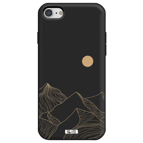 a mountain range with a sun in the background Apple iPhone 8 Silicone black Case