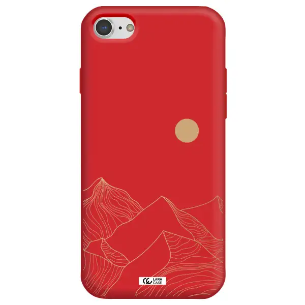 a mountain range with a sun in the background Apple iPhone 8 Silicone Imperial Red Case