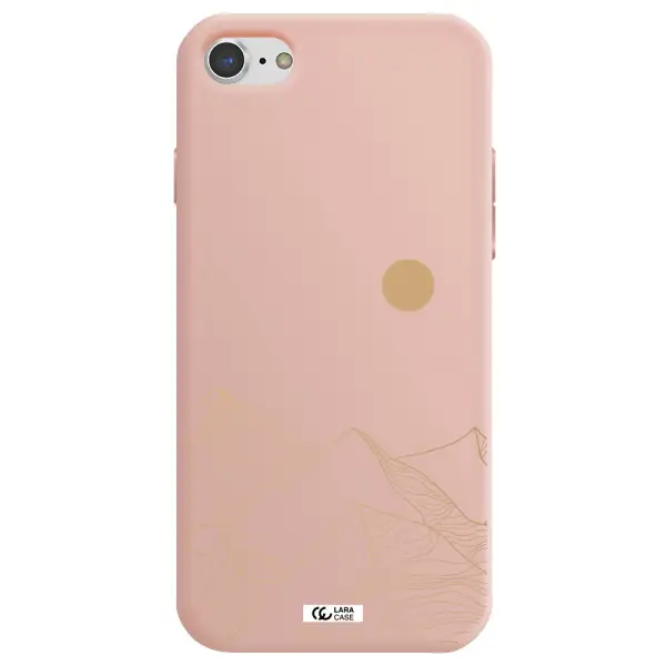 a mountain range with a sun in the background Apple iPhone 8 Silicone pastel pink Case