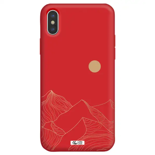 a mountain range with a sun in the background Apple iPhone X Silicone Imperial Red Case