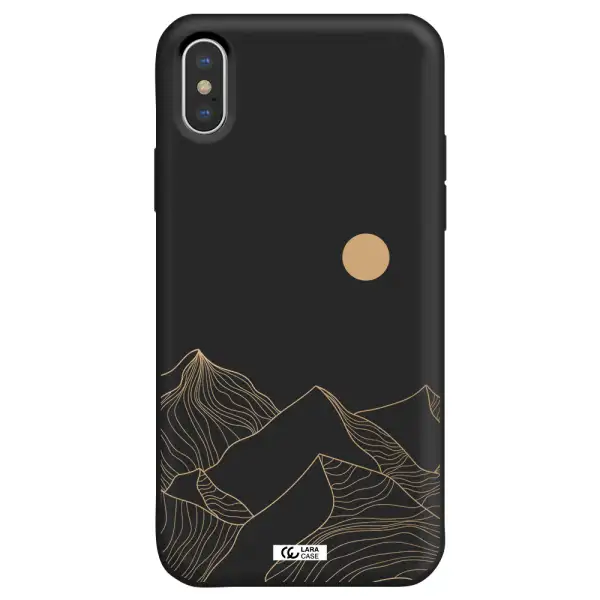 a mountain range with a sun in the background Apple iPhone XS Silicone black Case