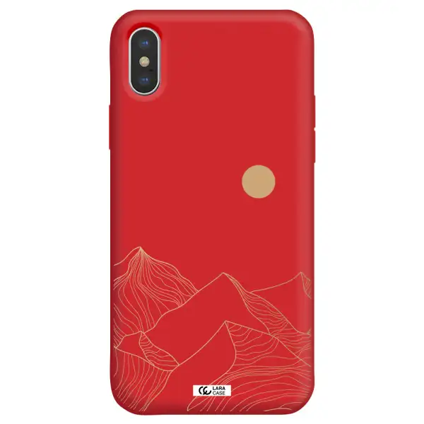 a mountain range with a sun in the background Apple iPhone XS Silicone Imperial Red Case