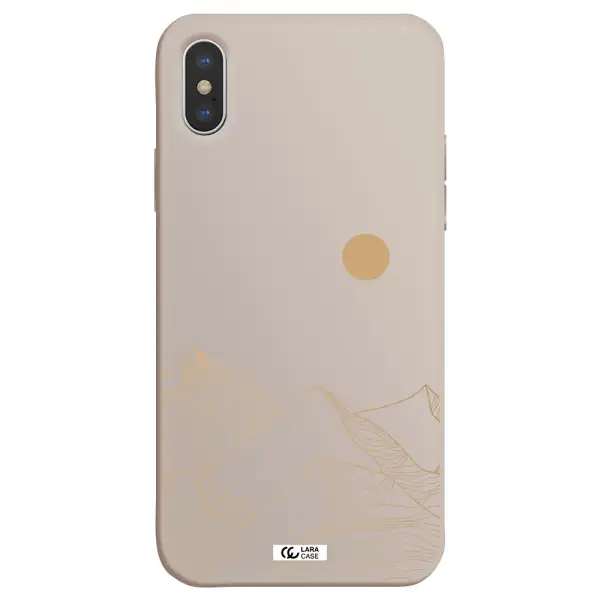 a mountain range with a sun in the background Apple iPhone XS Silicone Stone Case