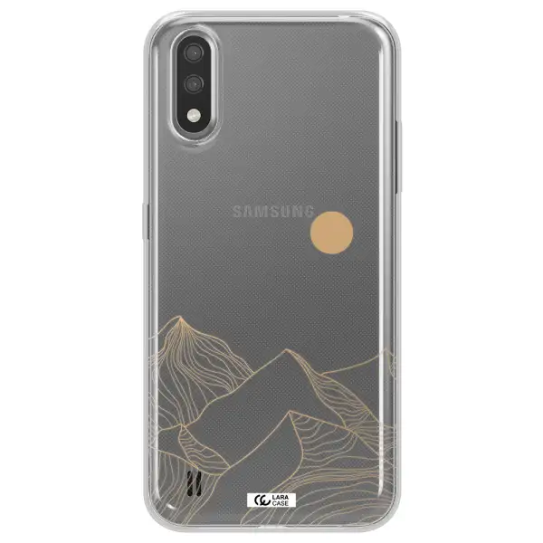 a mountain range with a sun in the background Samsung A01 Clear TPU Case