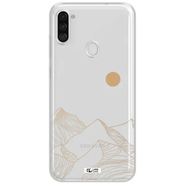 a mountain range with a sun in the background Samsung A11 Clear TPU Case