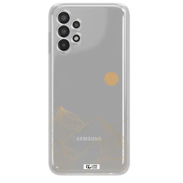 a mountain range with a sun in the background Samsung A13 Clear TPU Case