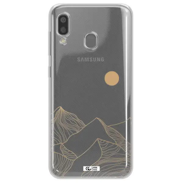 a mountain range with a sun in the background Samsung A20 Clear TPU Case