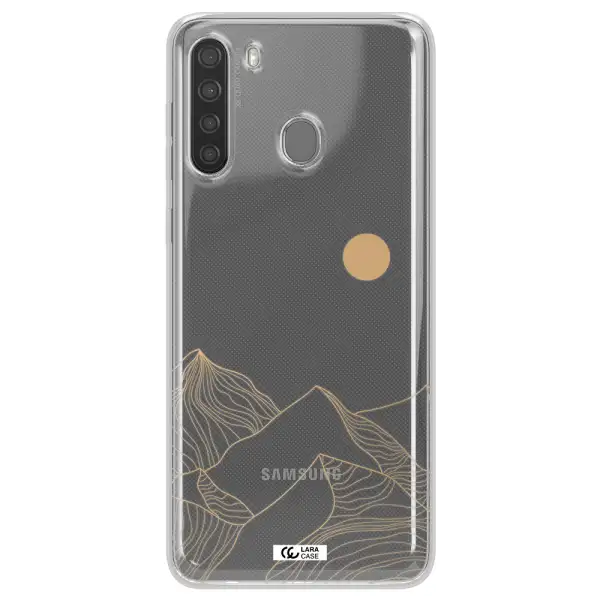 a mountain range with a sun in the background Samsung A21 Clear TPU Case