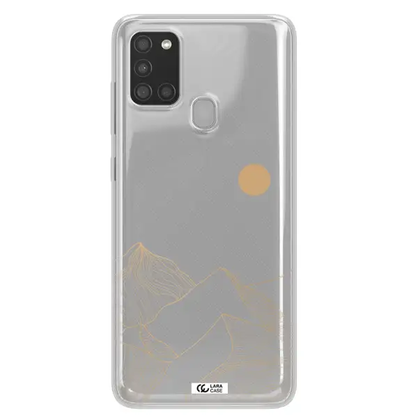 a mountain range with a sun in the background Samsung A21S Clear TPU Case