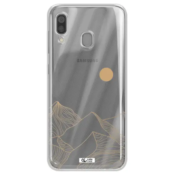 a mountain range with a sun in the background Samsung A30 Clear TPU Case