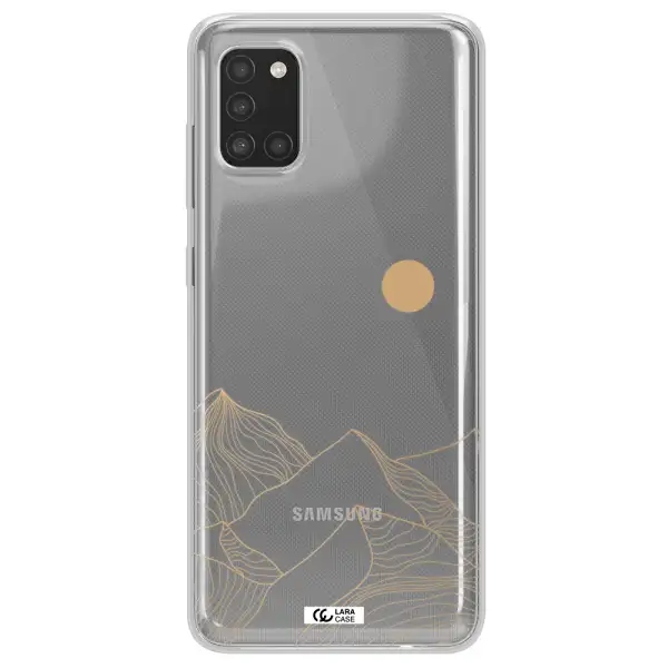 a mountain range with a sun in the background Samsung A31 Clear TPU Case