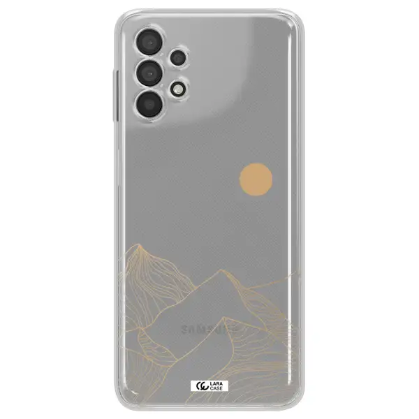 a mountain range with a sun in the background Samsung A32 Clear TPU Case