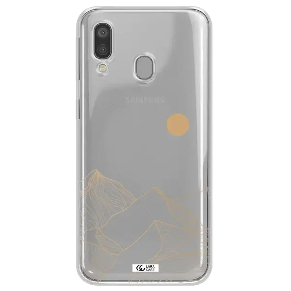 a mountain range with a sun in the background Samsung A40 Clear TPU Case