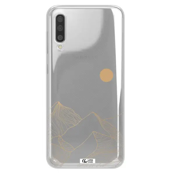 a mountain range with a sun in the background Samsung A50 Clear TPU Case
