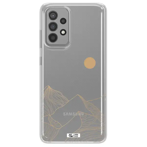 a mountain range with a sun in the background Samsung A52 Clear TPU Case