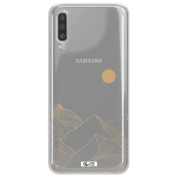 a mountain range with a sun in the background Samsung A70 Clear TPU Case