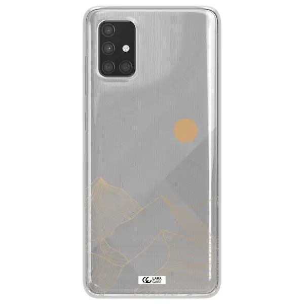 a mountain range with a sun in the background Samsung A71 Clear TPU Case