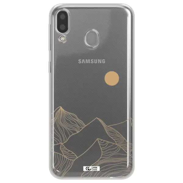 a mountain range with a sun in the background Samsung M20 Clear TPU Case