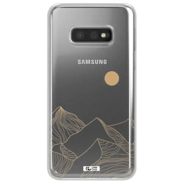 a mountain range with a sun in the background Samsung S10e Clear TPU Case