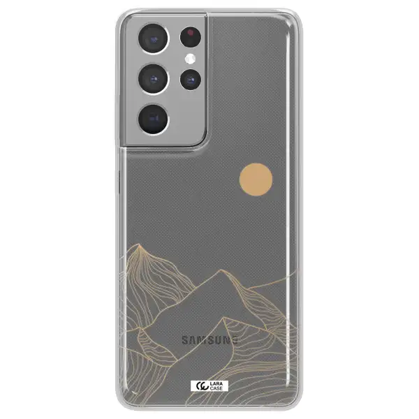 a mountain range with a sun in the background Samsung S21 Ultra Clear TPU Case