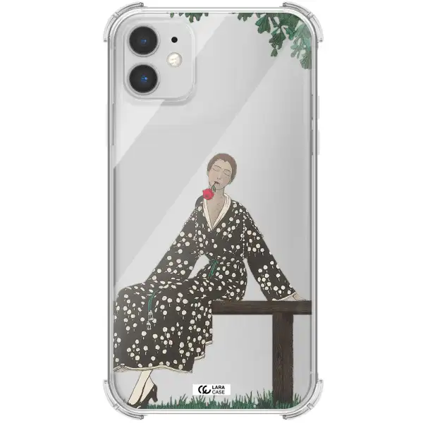 a woman sitting on a bench Apple iPhone 11 Clear PC Case