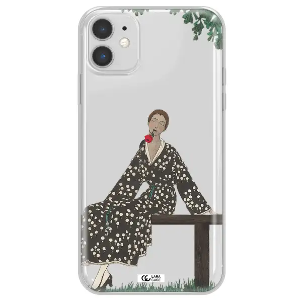a woman sitting on a bench Apple iPhone 11 Clear TPU Case