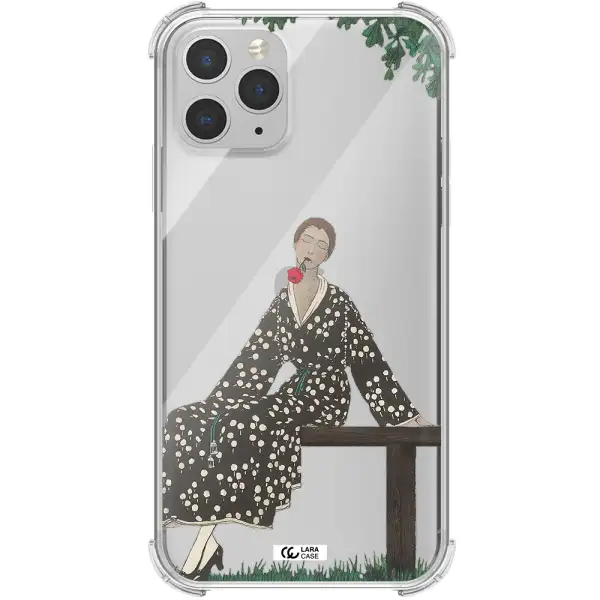 a woman sitting on a bench Apple iPhone 11 pro max Clear PC Case