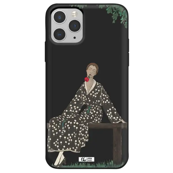 a woman sitting on a bench Apple iPhone 11 pro max Silicone black Case