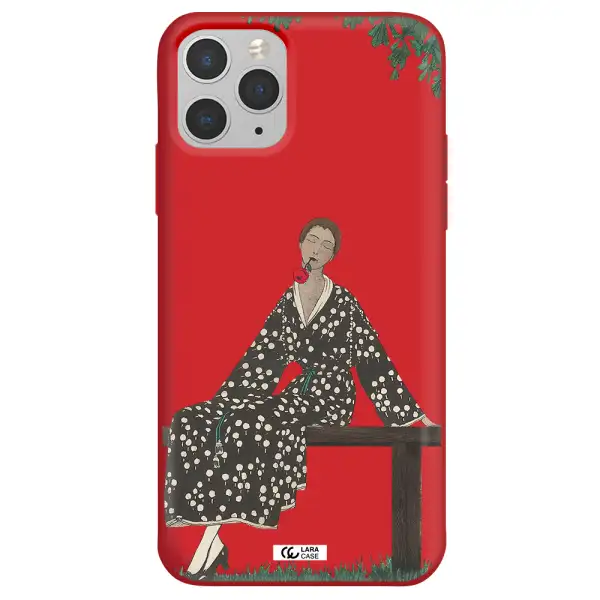 a woman sitting on a bench Apple iPhone 11 pro max Silicone Imperial Red Case