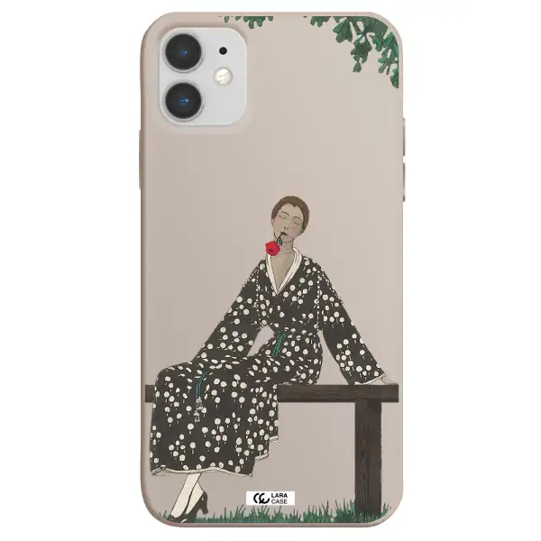 a woman sitting on a bench Apple iPhone 11 Silicone Stone Case