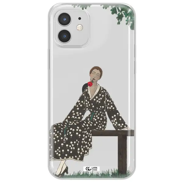 a woman sitting on a bench Apple iPhone 12 mini Clear TPU Case
