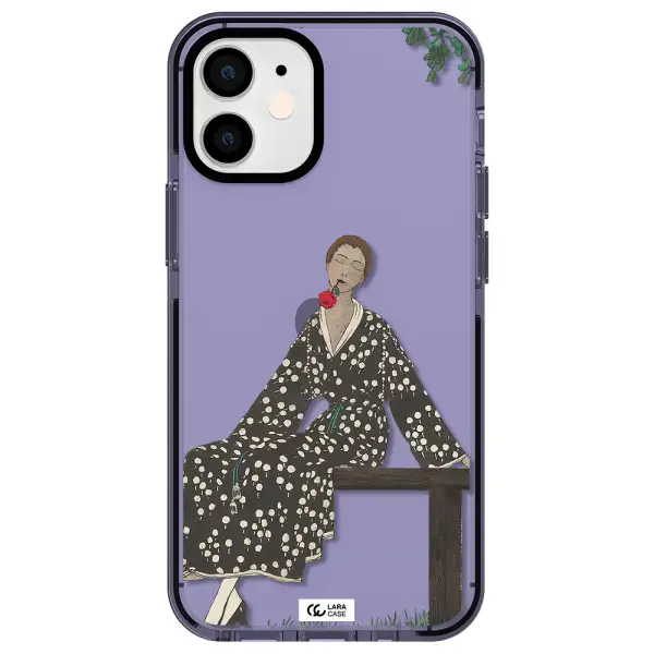 a woman sitting on a bench Apple iPhone 12 mini impact Lilac Case