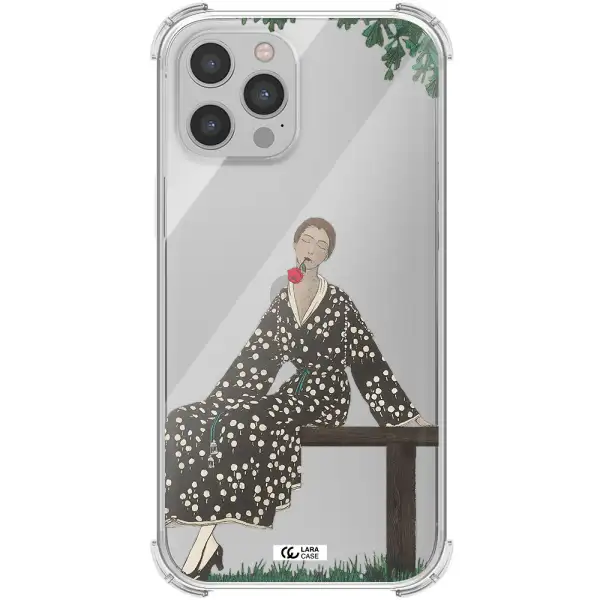 a woman sitting on a bench Apple iPhone 12 pro Clear PC Case