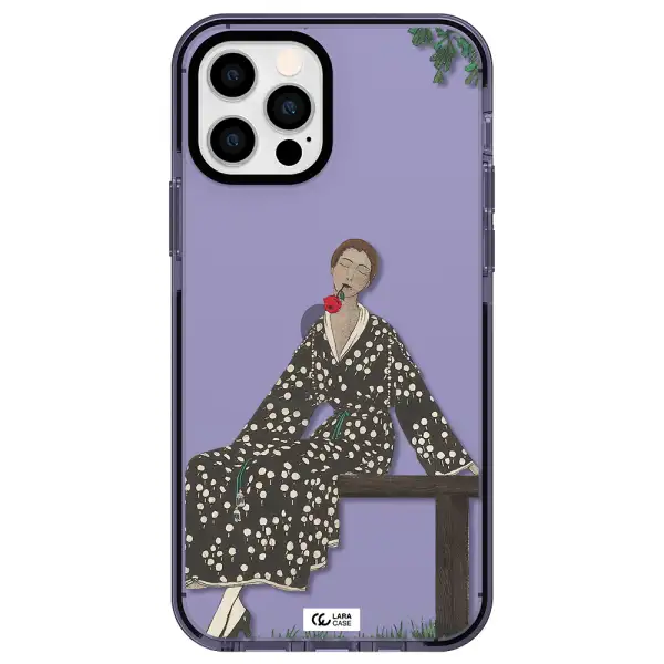 a woman sitting on a bench Apple iPhone 12 pro impact Lilac Case