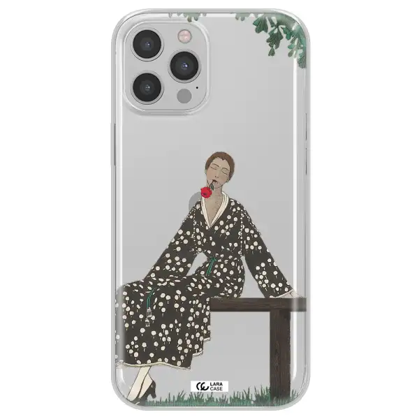 a woman sitting on a bench Apple iPhone 12 pro max Clear TPU Case