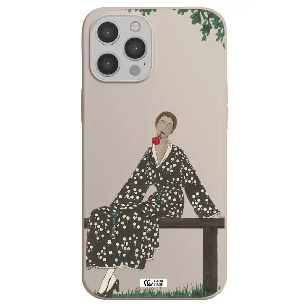 a woman sitting on a bench Apple iPhone 12 pro max Silicone Stone Case