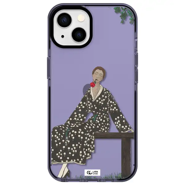 a woman sitting on a bench Apple iPhone 13 impact Lilac Case