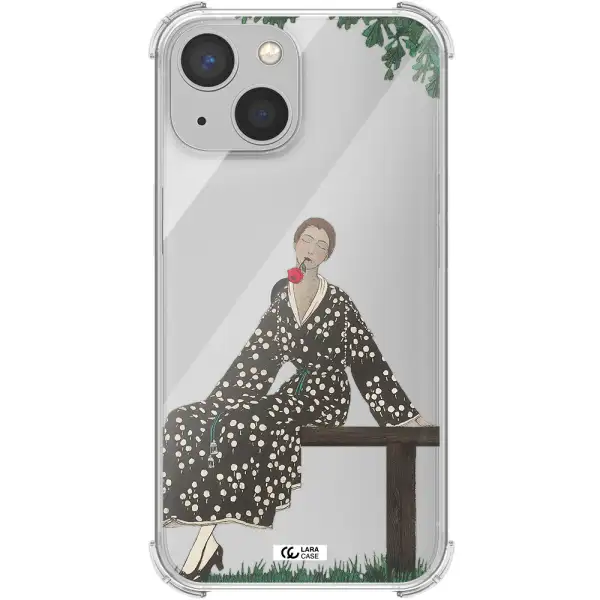 a woman sitting on a bench Apple iPhone 13 mini Clear PC Case
