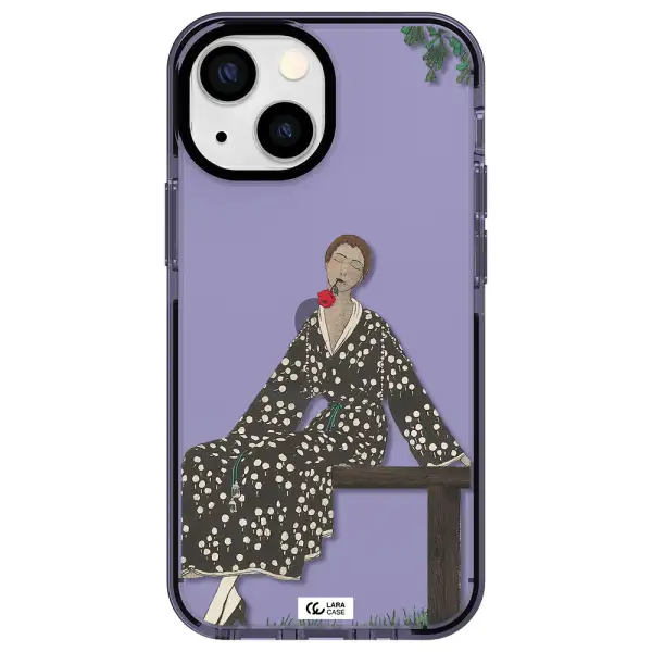 a woman sitting on a bench Apple iPhone 13 mini impact Lilac Case