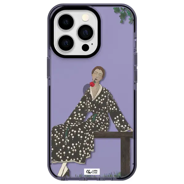 a woman sitting on a bench Apple iPhone 13 Pro impact Lilac Case