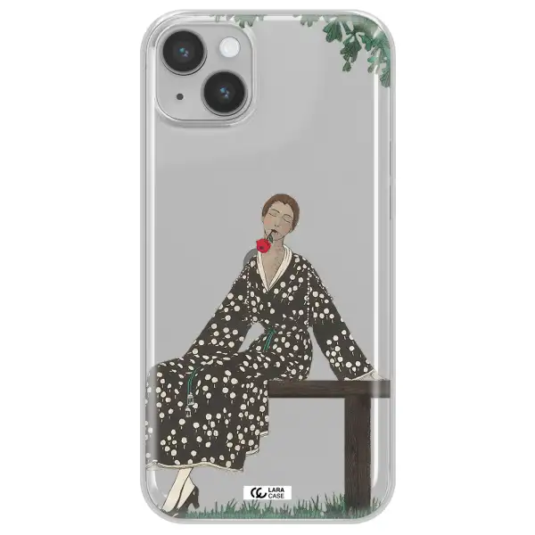 a woman sitting on a bench Apple iPhone 14 Clear TPU Case