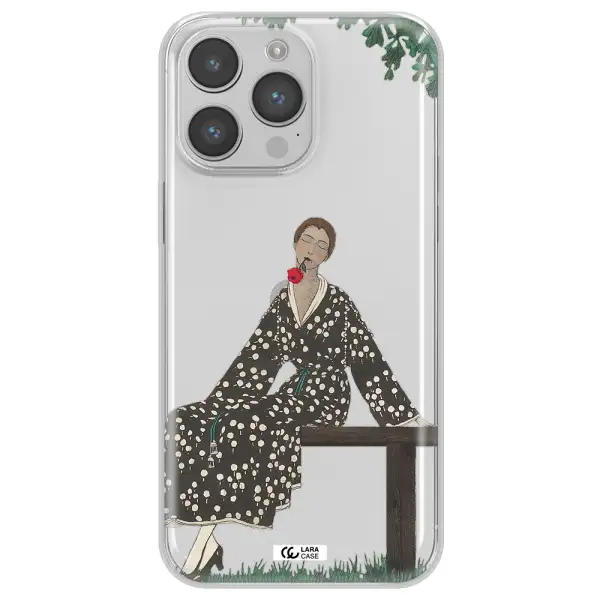 a woman sitting on a bench Apple iPhone 14 pro Clear TPU Case