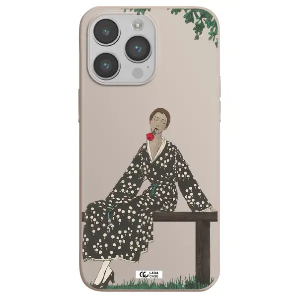 a woman sitting on a bench Apple iPhone 14 pro max Silicone Stone Case